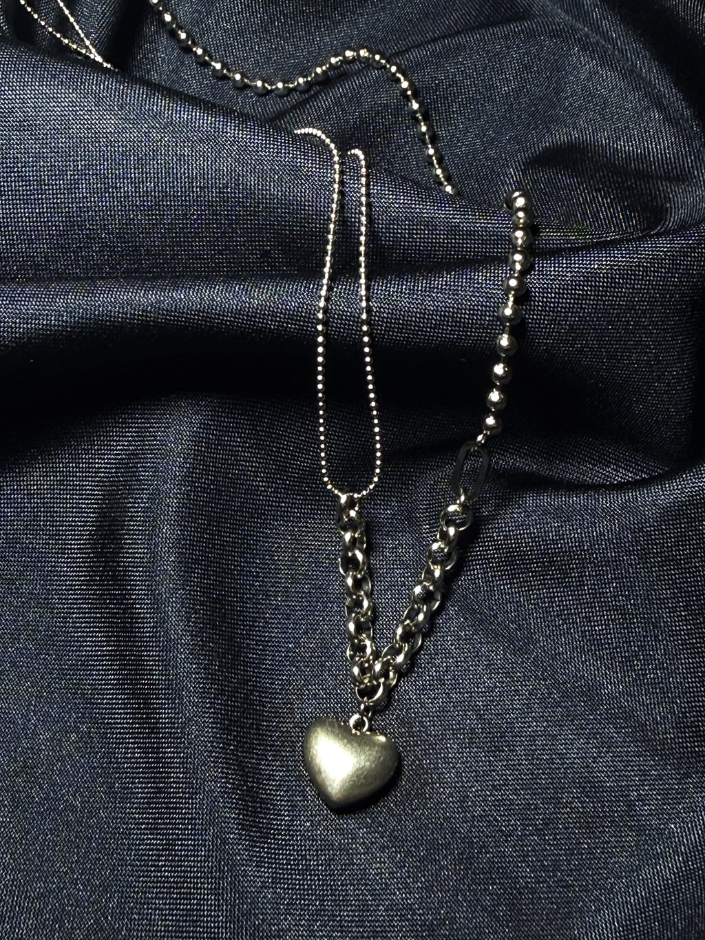 Wsh01-Silver Heart Mixed Chain-Necklace