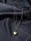 Wsh01-Silver Heart Mixed Chain-Necklace