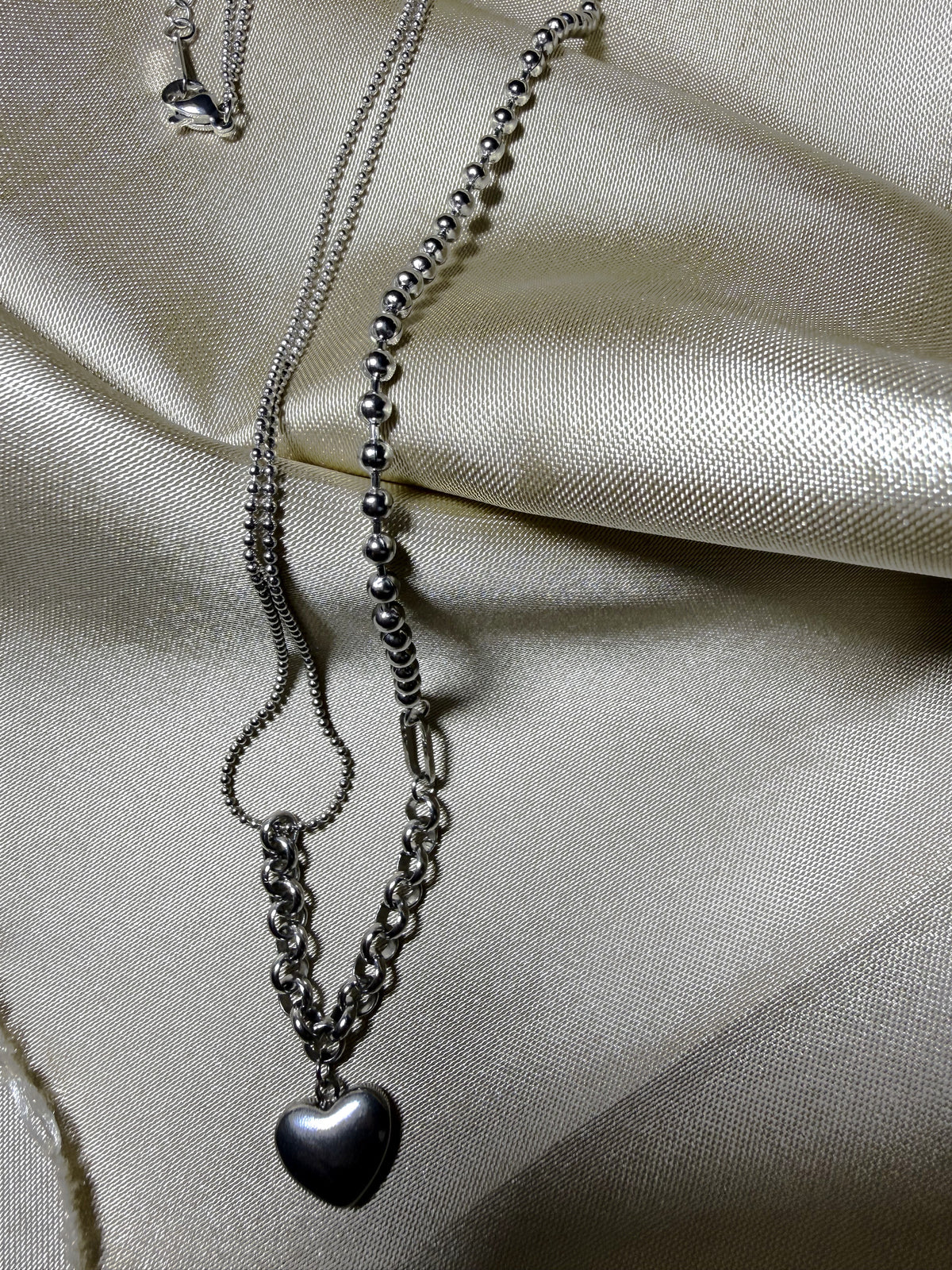 Wsh01-Silver Heart Mixed Chain-Necklace