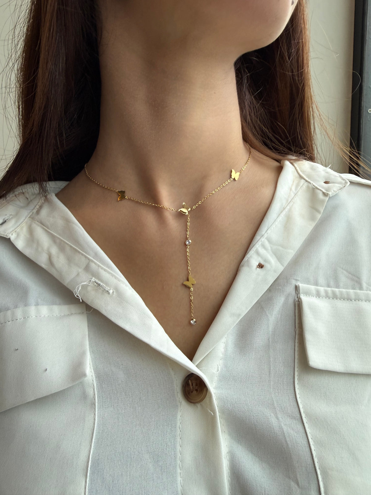 Wbn01-Flutter &amp; Shine Lariat- Stainless Necklace