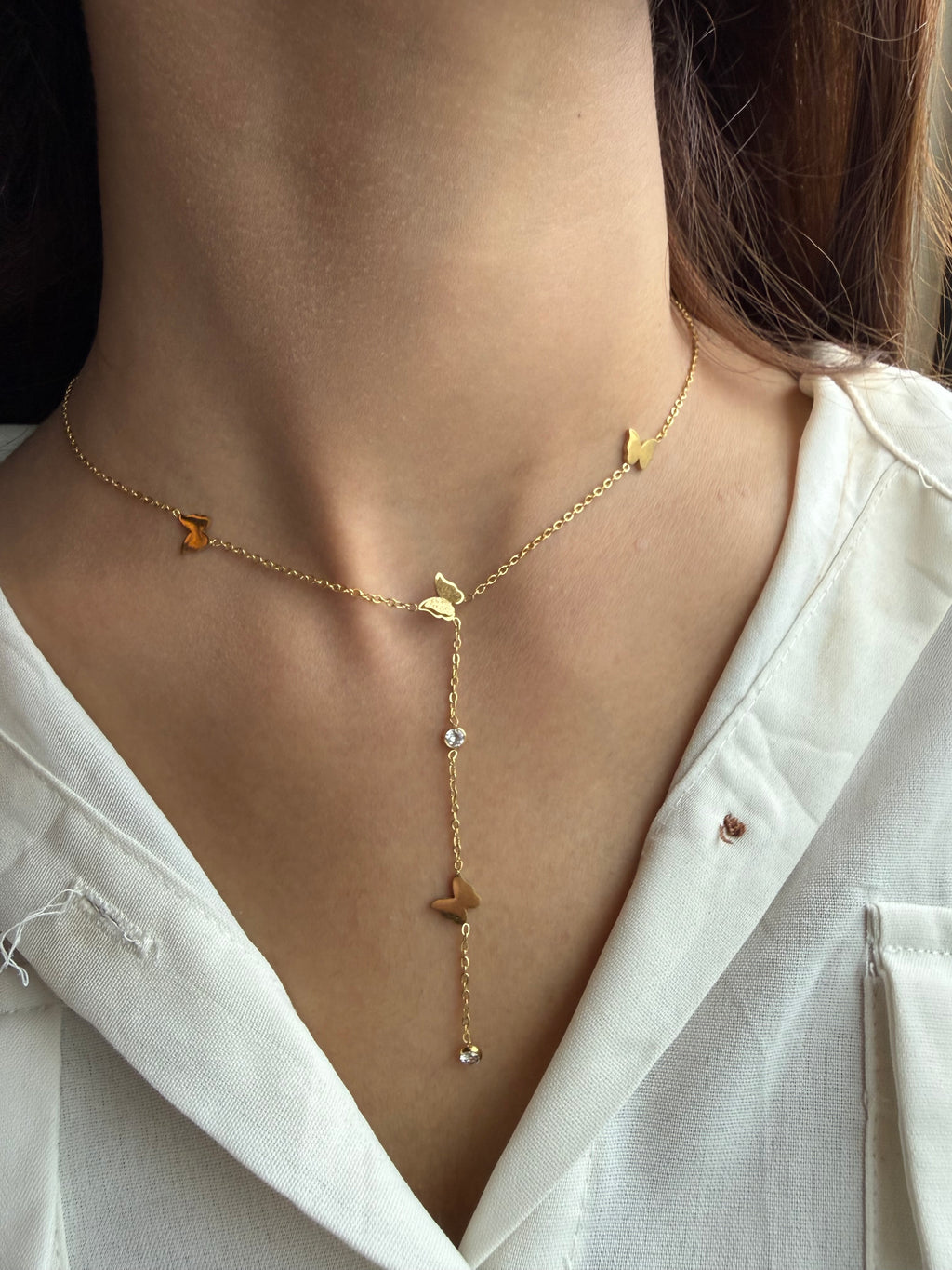 Wbn01-Flutter &amp; Shine Lariat- Stainless Necklace